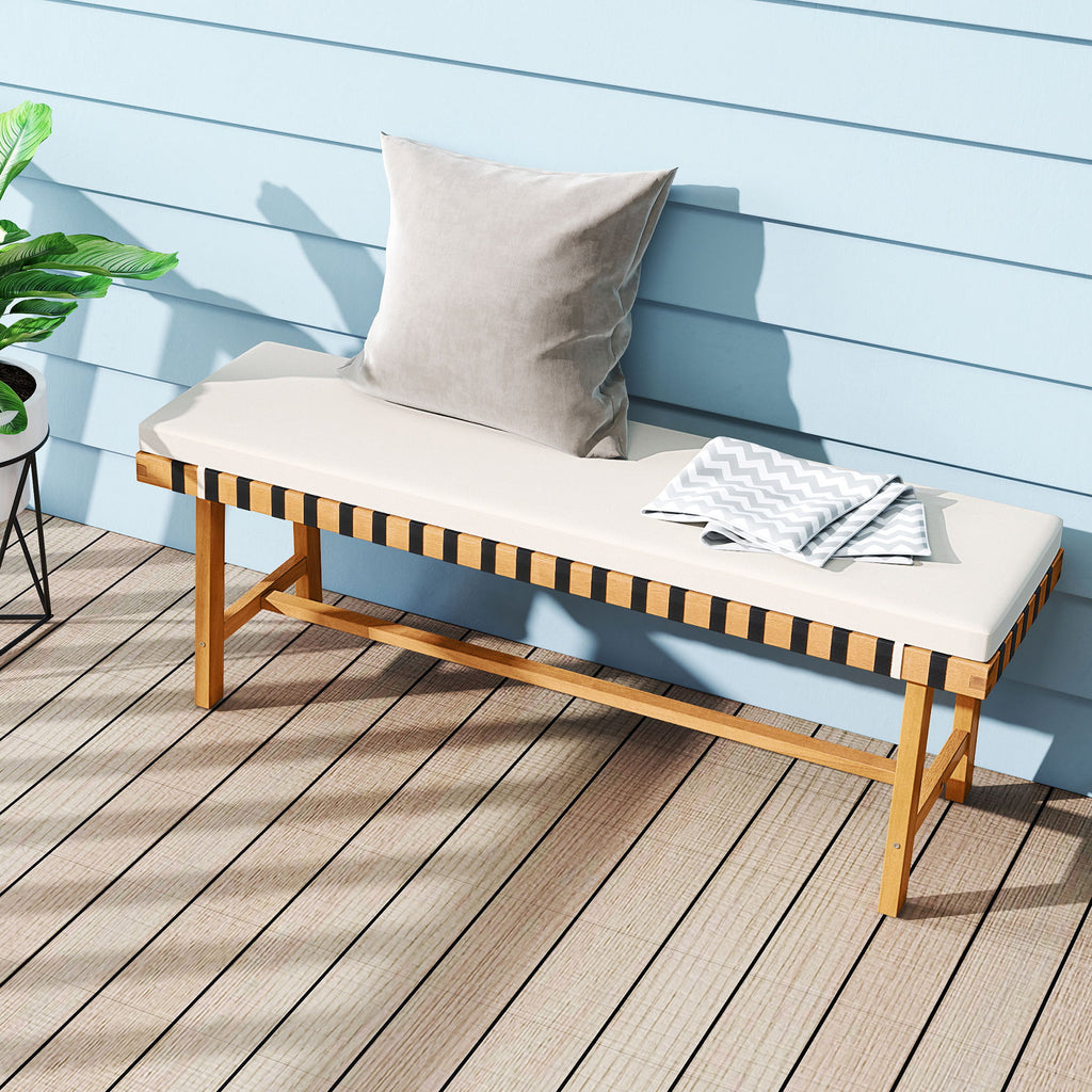 48 Inch Acacia Wood Outdoor Bench with Padded Cushion - Style 1