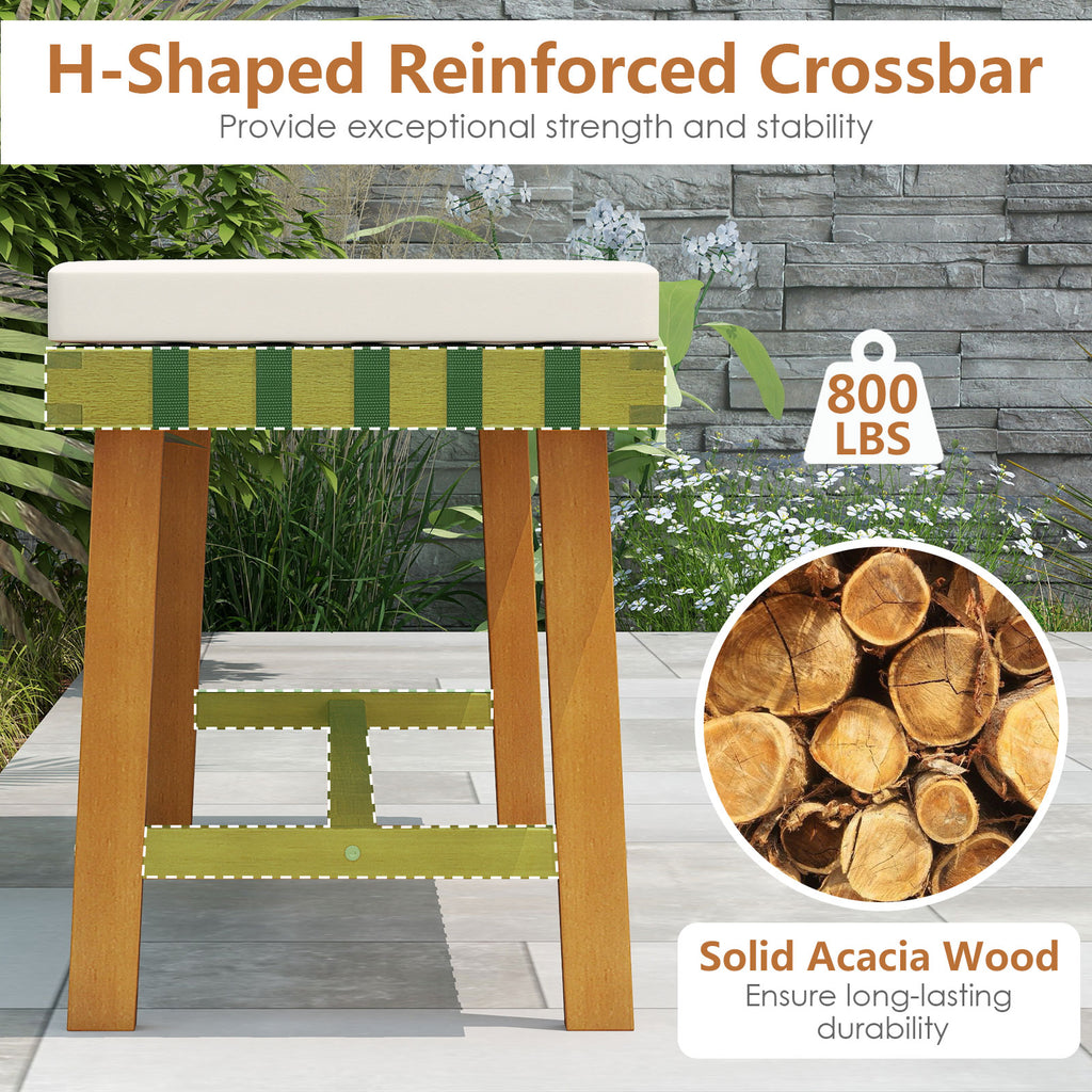 48 Inch Acacia Wood Outdoor Bench with Padded Cushion - Style 1