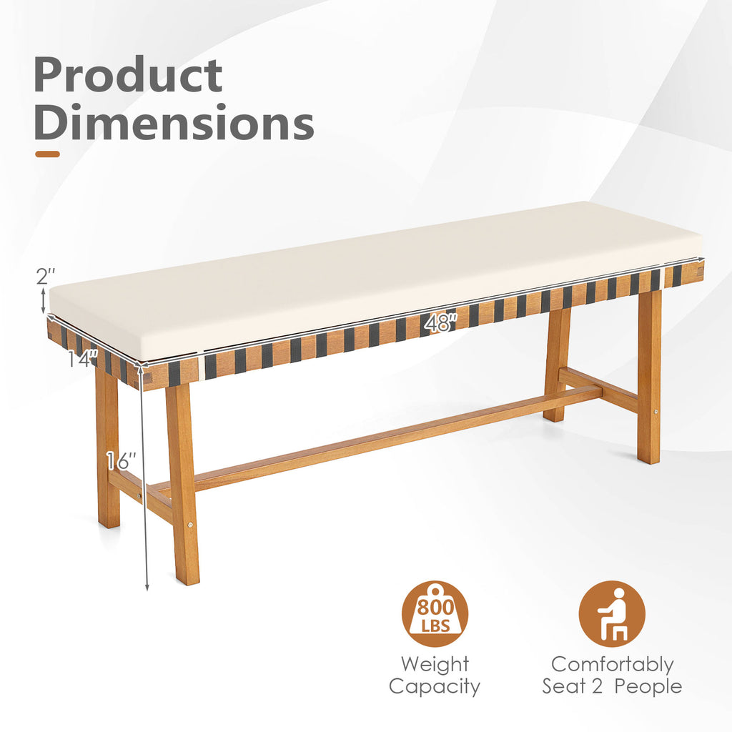 48 Inch Acacia Wood Outdoor Bench with Padded Cushion - Style 1