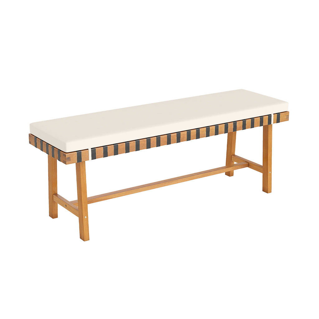 48 Inch Acacia Wood Outdoor Bench with Padded Cushion - Style 1