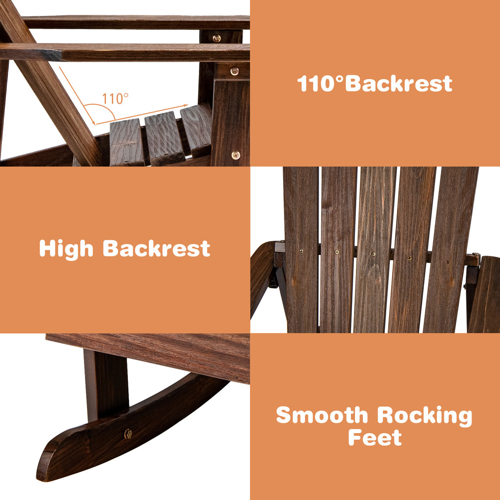 Outdoor Kid Adirondack Rocking Chair with Slatted Seat - Coffee Variation