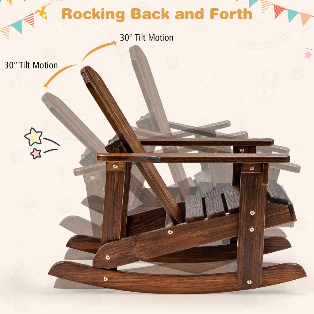Outdoor Kid Adirondack Rocking Chair with Slatted Seat - Coffee Variation