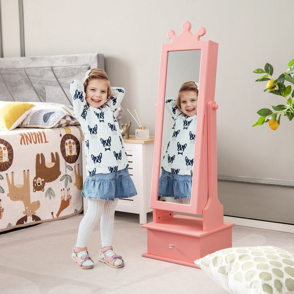 Kids Jewelry Armoire with Mirror & Drawers - Pink Crown & Drawers Variation
