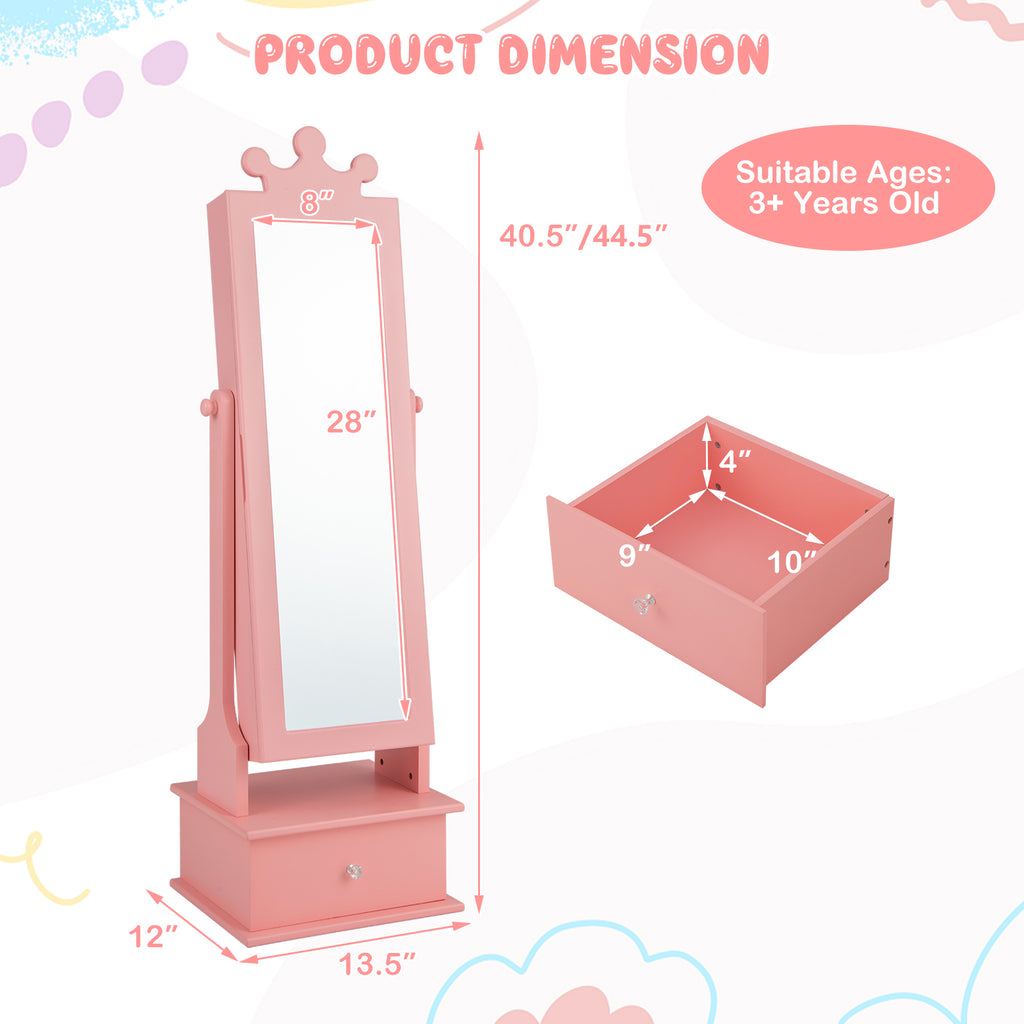 Kids Jewelry Armoire with Mirror & Drawers - Pink Crown & Drawers Variation
