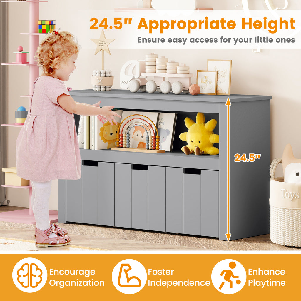 Kid Toy Storage Cabinet with 3 Drawers on Wheels - Gray Variation