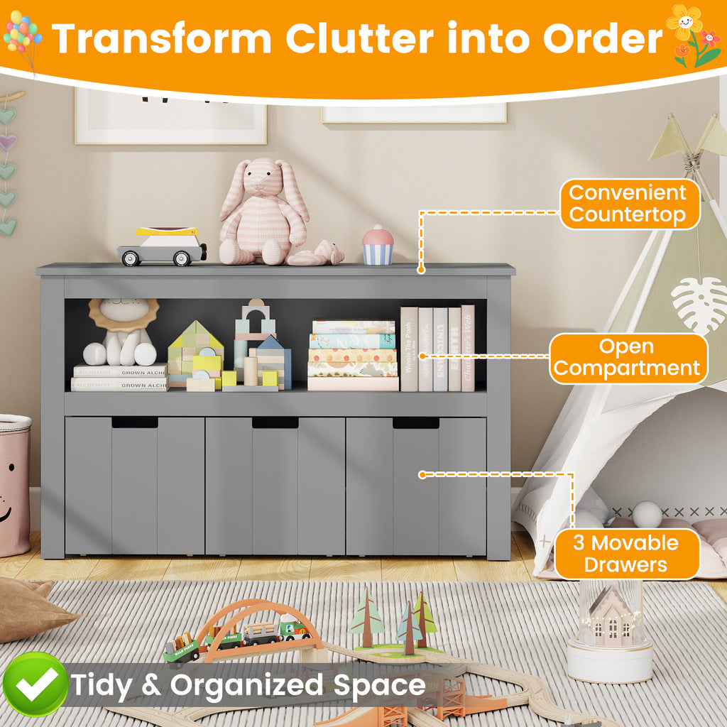 Kid Toy Storage Cabinet with 3 Drawers on Wheels - Gray Variation