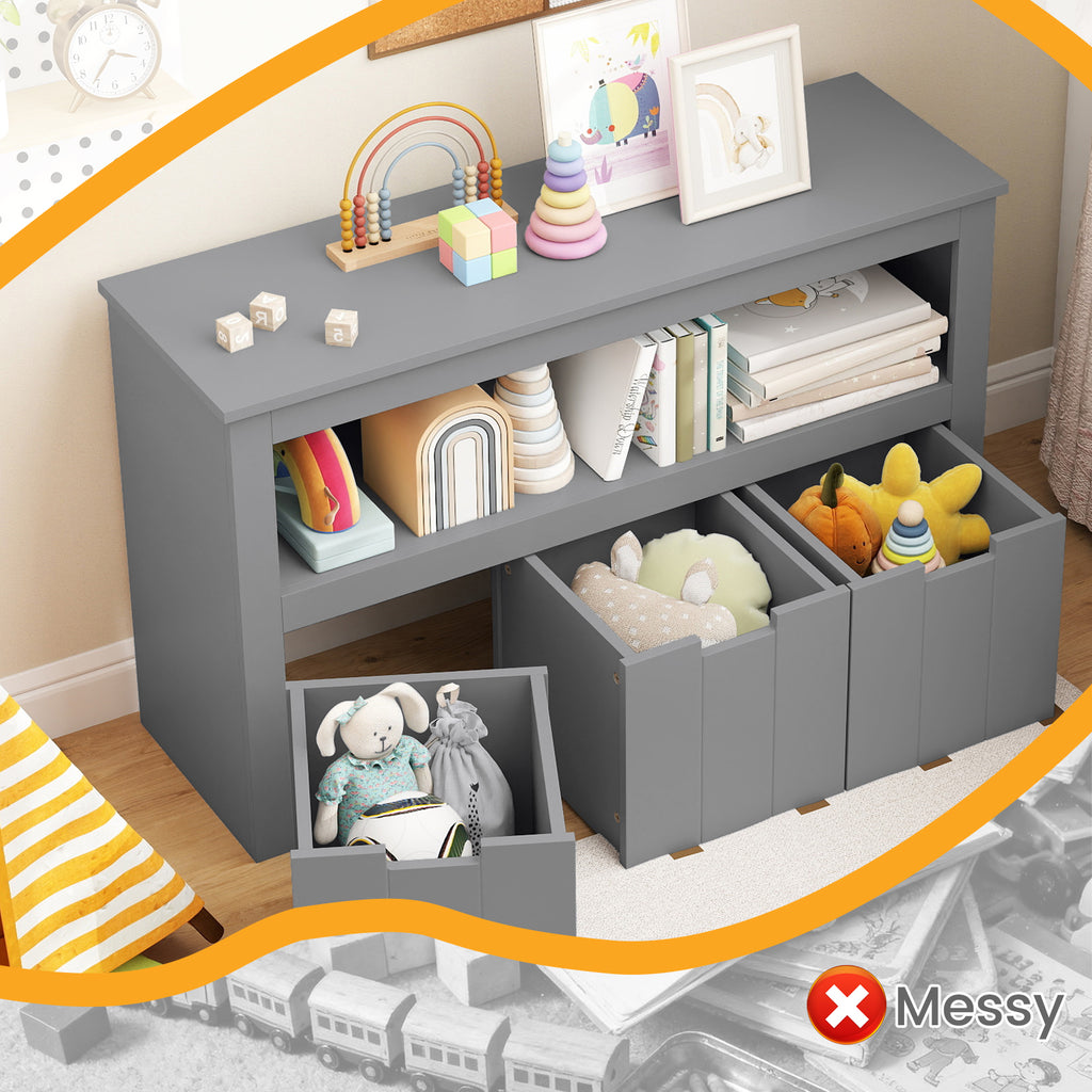 Kid Toy Storage Cabinet with 3 Drawers on Wheels - Gray Variation