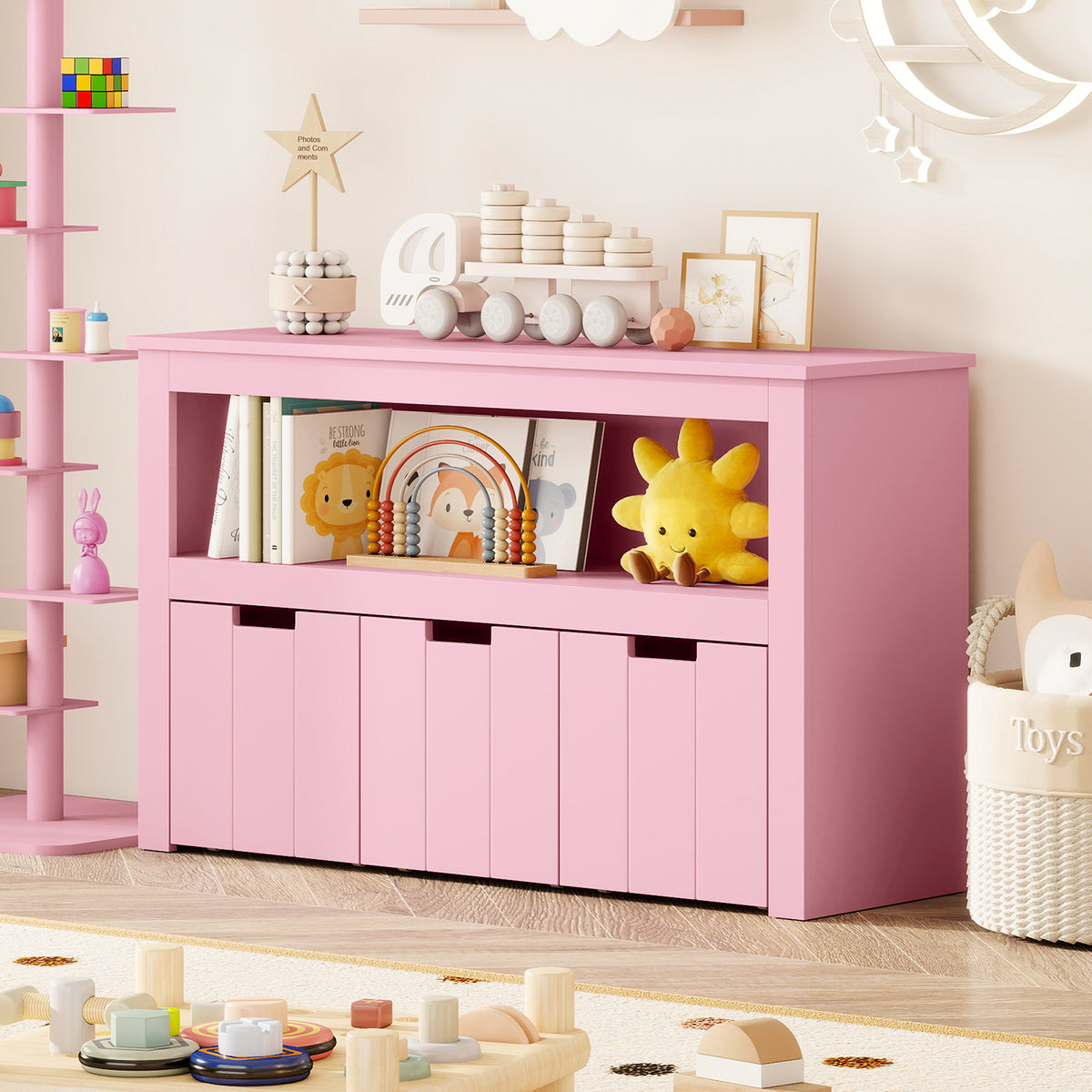 Kid Toy Storage Cabinet with 3 Drawers on Wheels - Gray Variation
