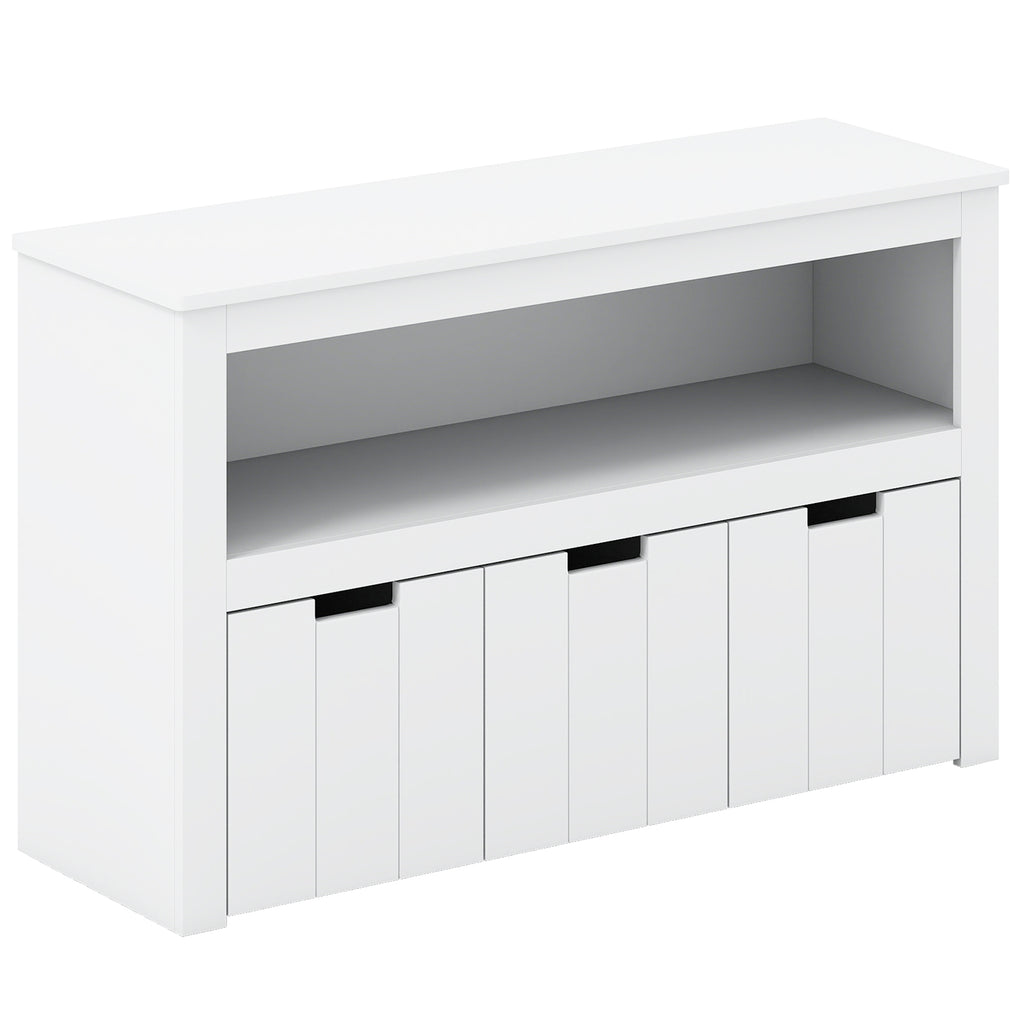 Kids Toy Storage Cabinet with 3 Movable Drawers and Large Storage Cube - White, Wheels Included