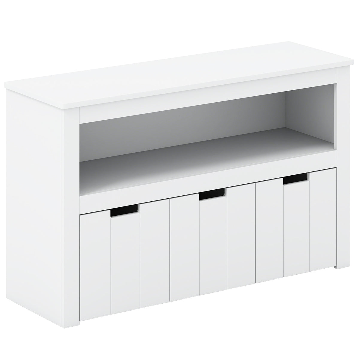 Kids Toy Storage Cabinet with 3 Movable Drawers and Large Storage Cube - White, Wheels Included