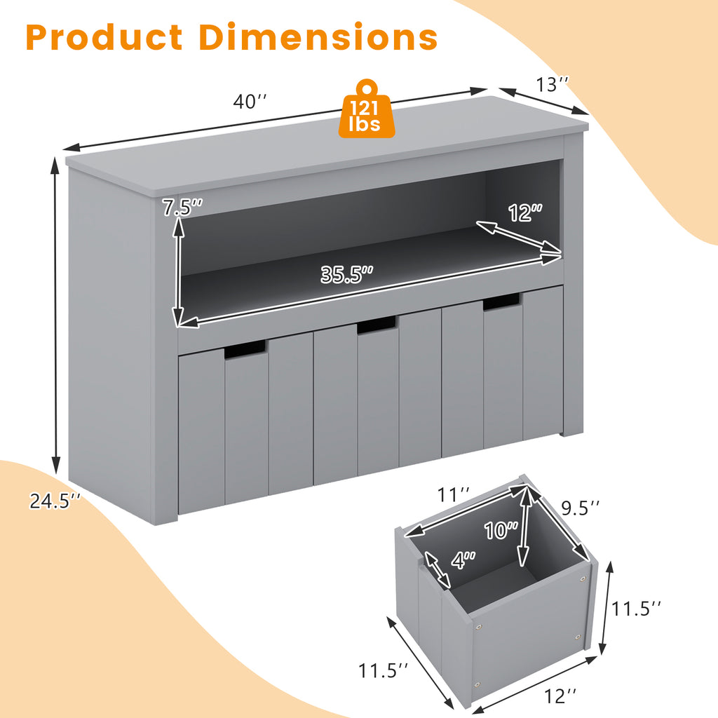 Kid Toy Storage Cabinet with 3 Drawers on Wheels - Gray Variation