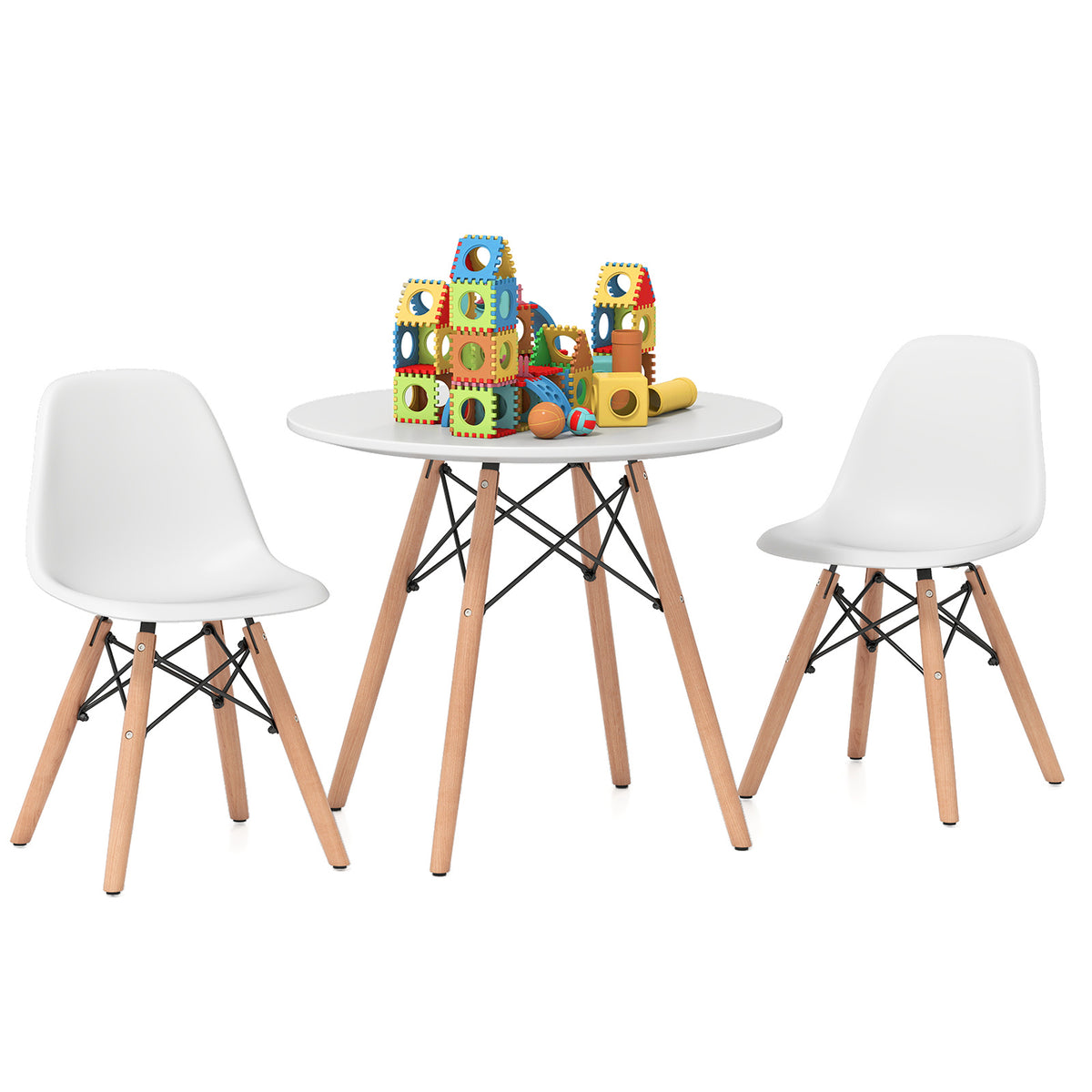Kids Modern Dining Table Set with 2 Armless Chairs - Play & Dining Furniture