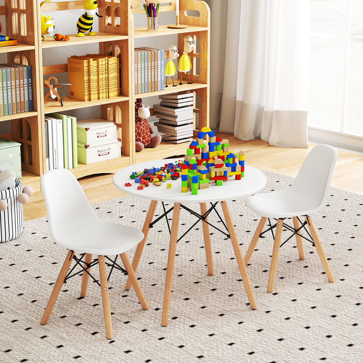 Kids Modern Dining Table Set with 2 Armless Chairs - Play & Dining Furniture