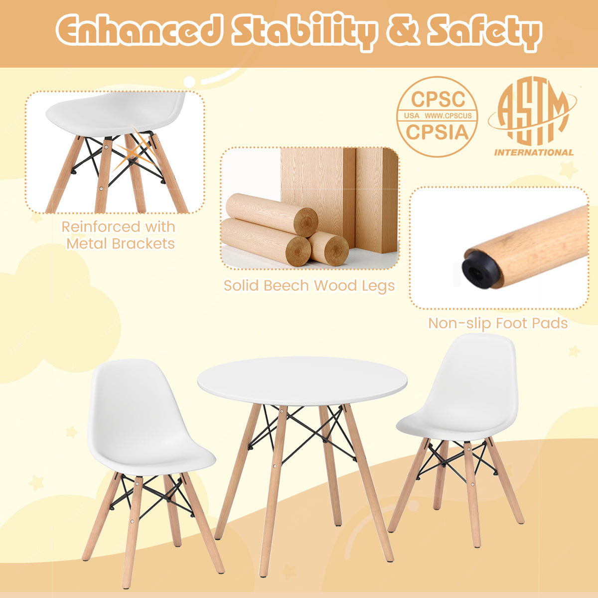 Kids Modern Dining Table Set with 2 Armless Chairs - Play & Dining Furniture
