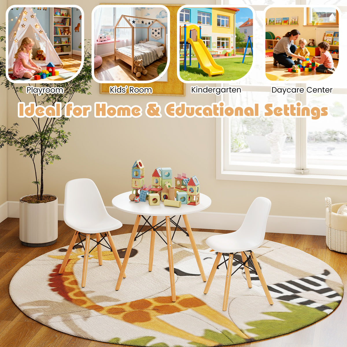 Kids Modern Dining Table Set with 2 Armless Chairs - Play & Dining Furniture