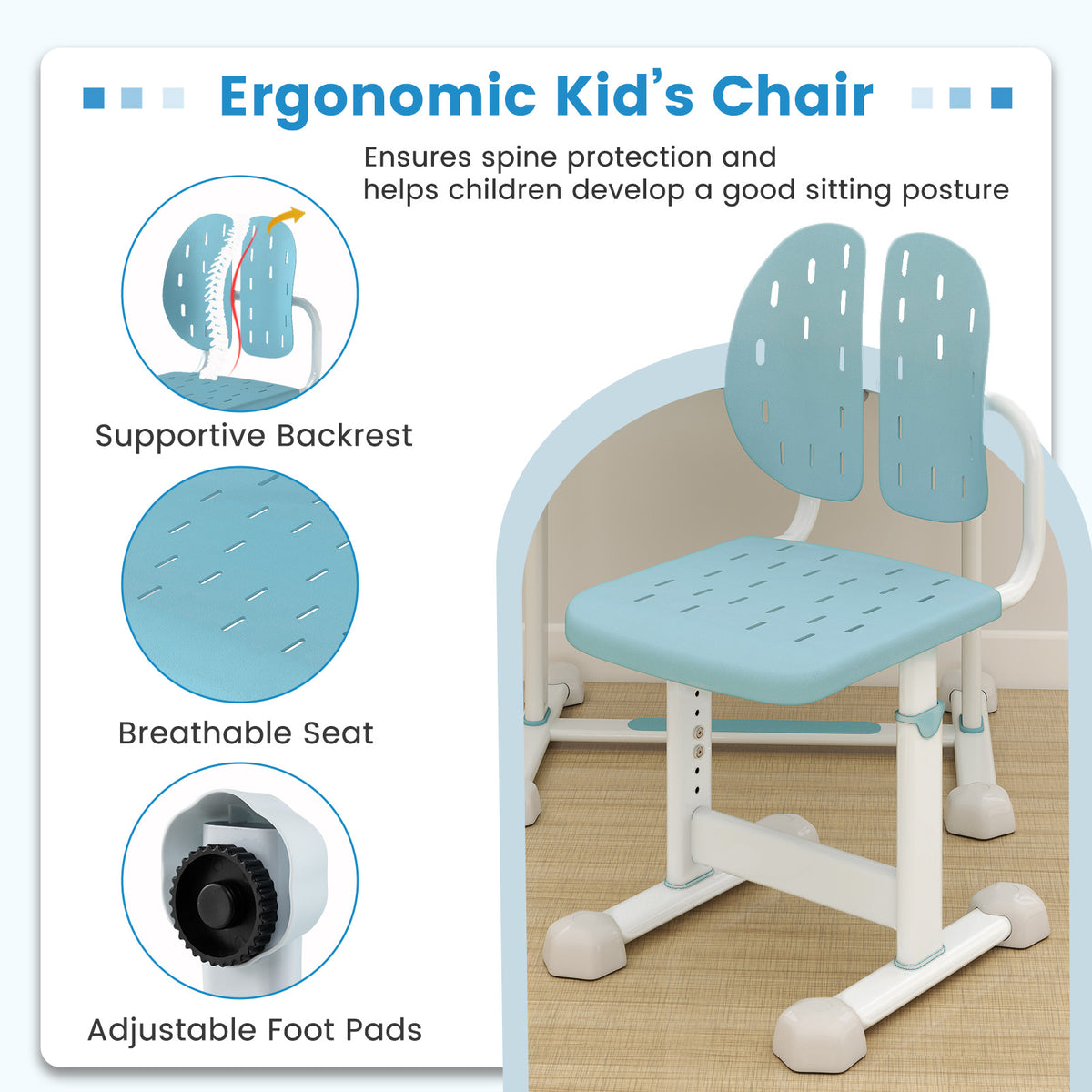 Kids Study Desk and Chair Set with Tilt Desktop, Book Stand & Blue Variation