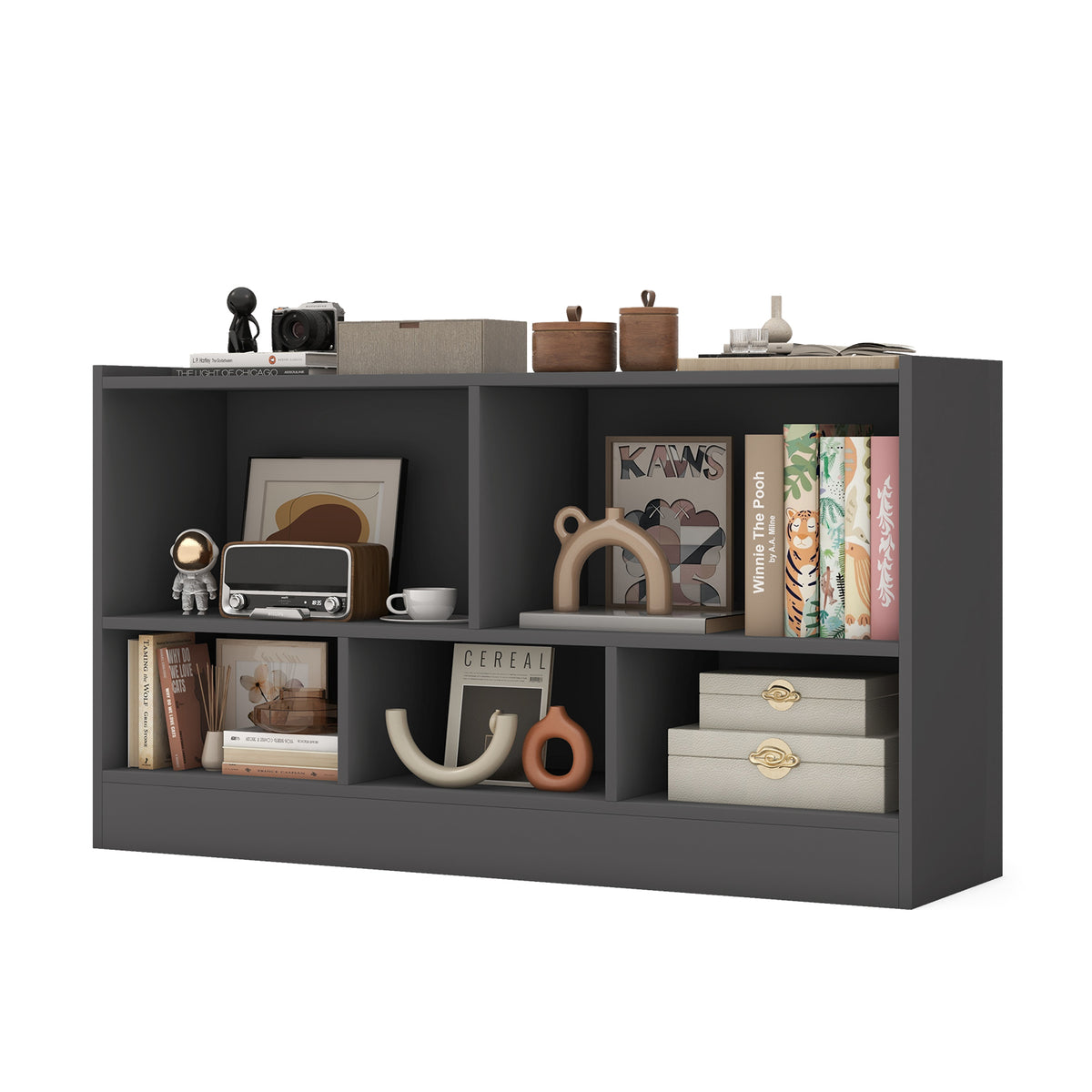 Kids 2-Shelf Bookcase Gray with 5 Cubes Toy Storage Organizer