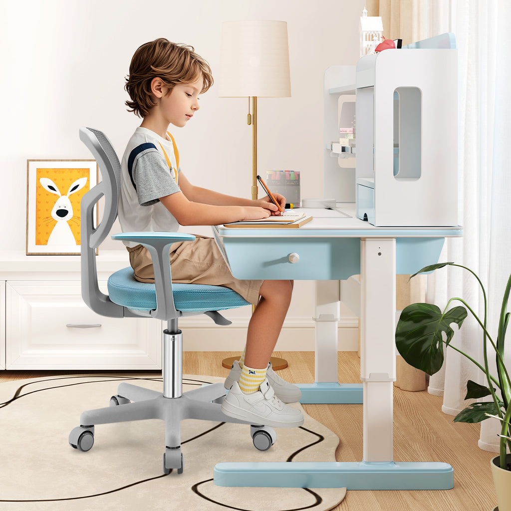 Adjustable Kids Desk Chair with 5 Casters - Blue, Ergonomic Support