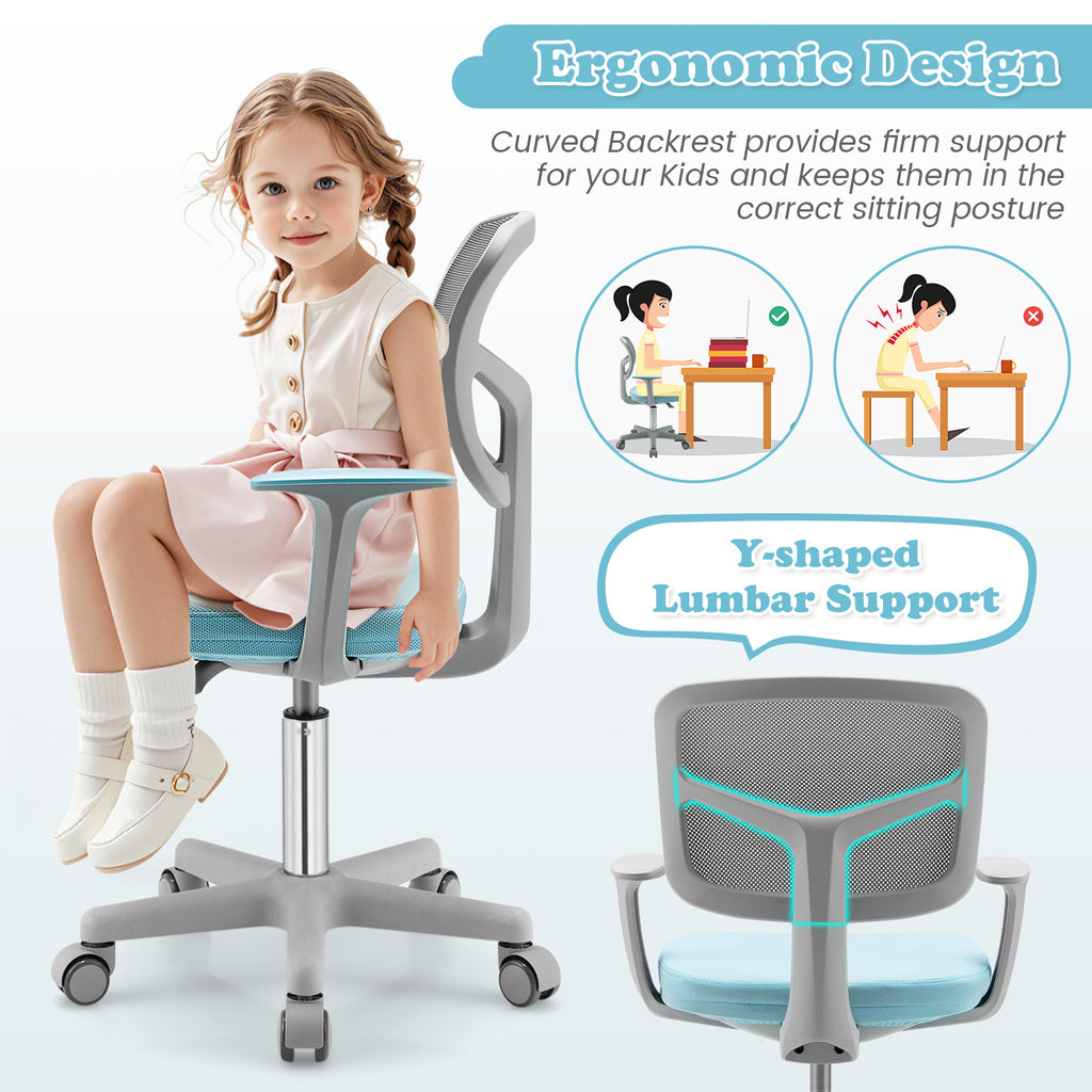 Adjustable Kids Desk Chair with 5 Casters - Blue, Ergonomic Support