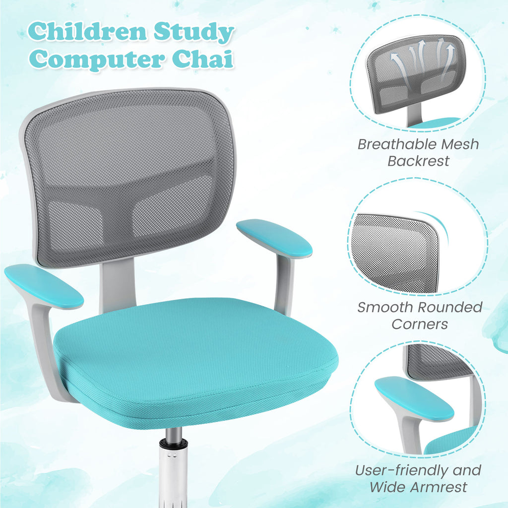 Adjustable Kids Desk Chair with 5 Casters - Turquoise Ergonomic Support