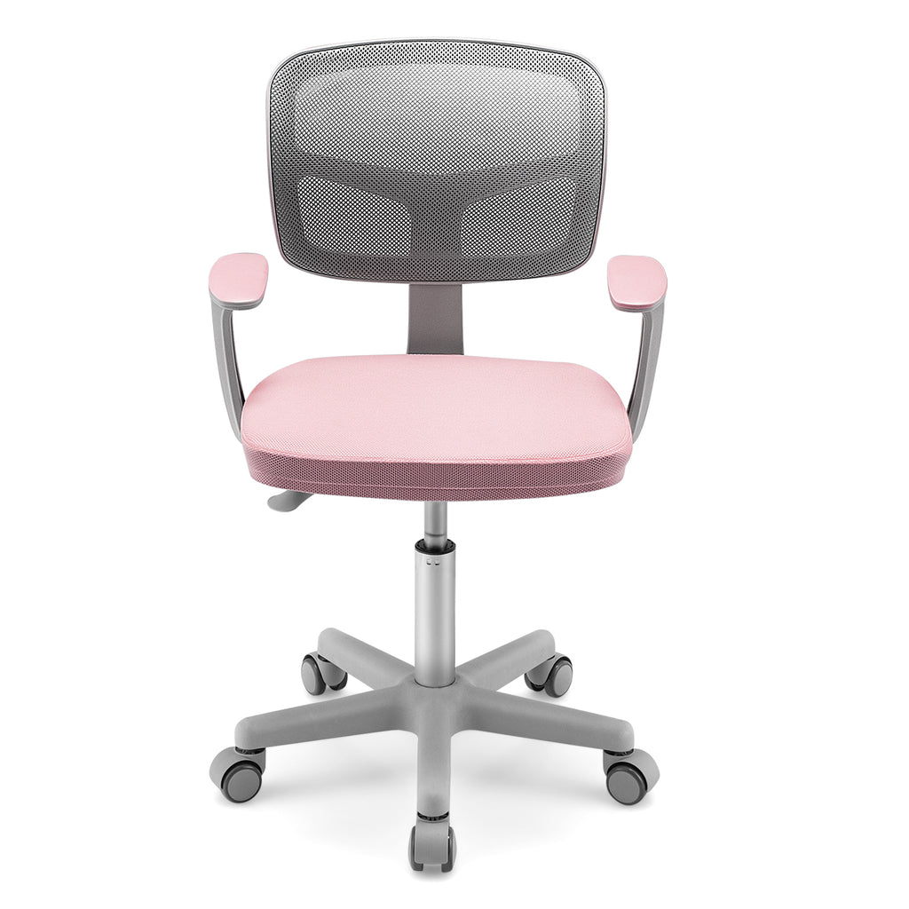 Kids Adjustable Desk Chair Pink with 5 Casters & Lumbar Support