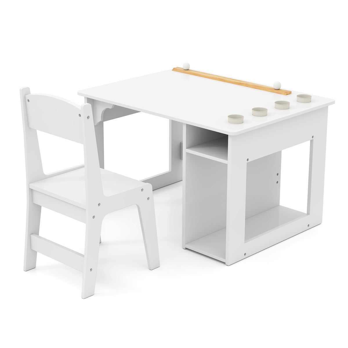 Kids Art Table and Chair Set - White Toddler Craft Drawing Desk with Storage