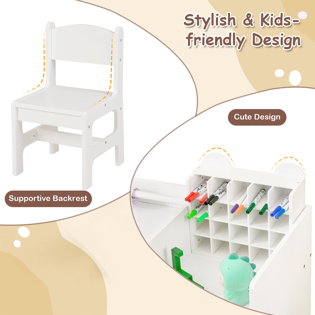 Kids Art Table and Chair Set with Detachable Paper Roll - White, Multifunctional