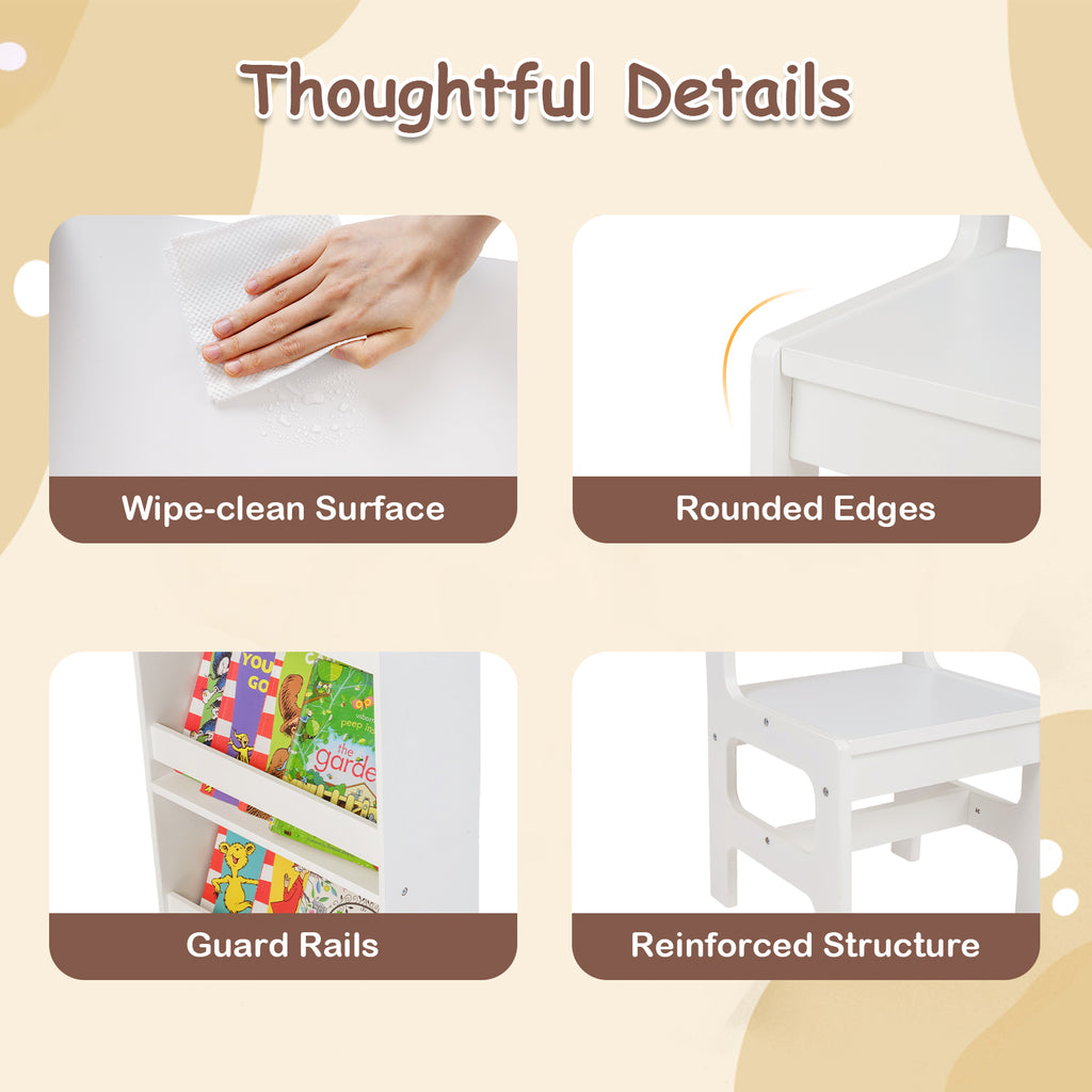 Kids Art Table and Chair Set with Detachable Paper Roll - White, Multifunctional