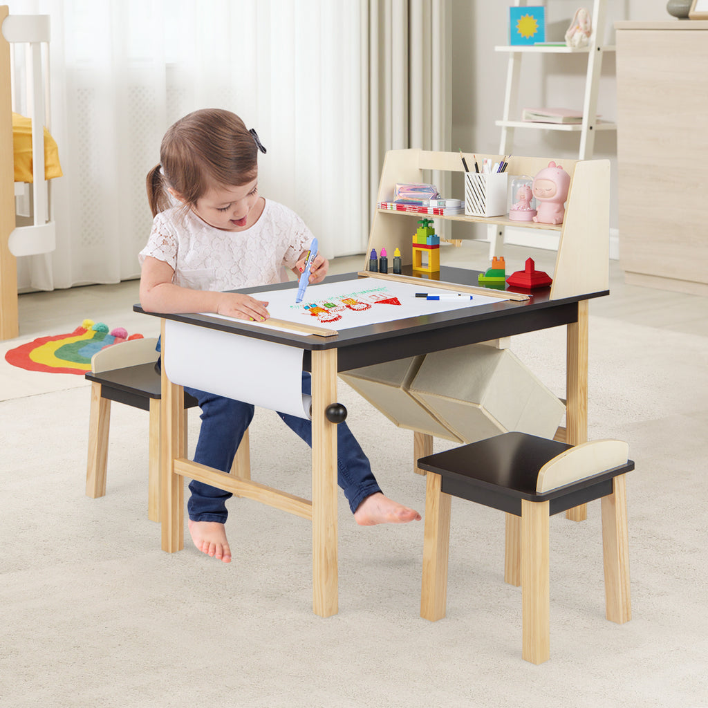 Kids Art Table and Chairs Set with Paper Roll and Storage Bins - Coffee Variation