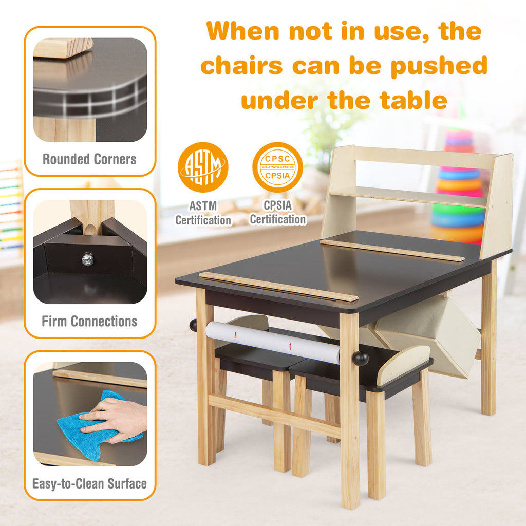 Kids Art Table and Chairs Set with Paper Roll and Storage Bins - Coffee Variation