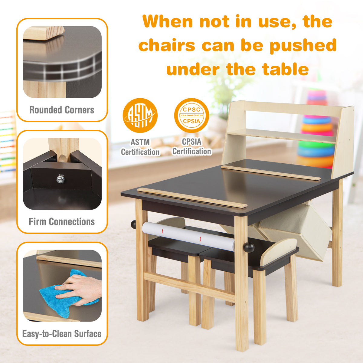Kids Art Table and Chairs Set with Paper Roll and Storage Bins - Coffee Variation