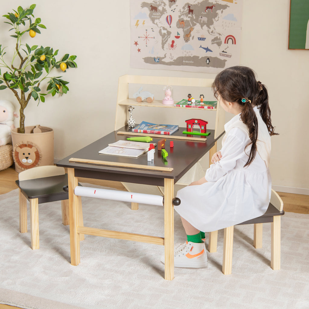 Kids Art Table and Chairs Set with Paper Roll and Storage Bins - Coffee Variation