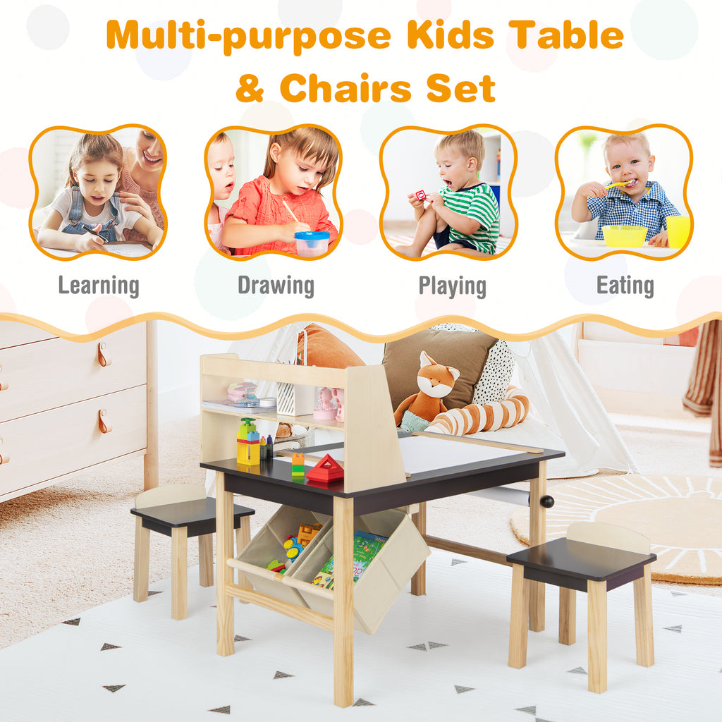Kids Art Table and Chairs Set with Paper Roll and Storage Bins - Coffee Variation