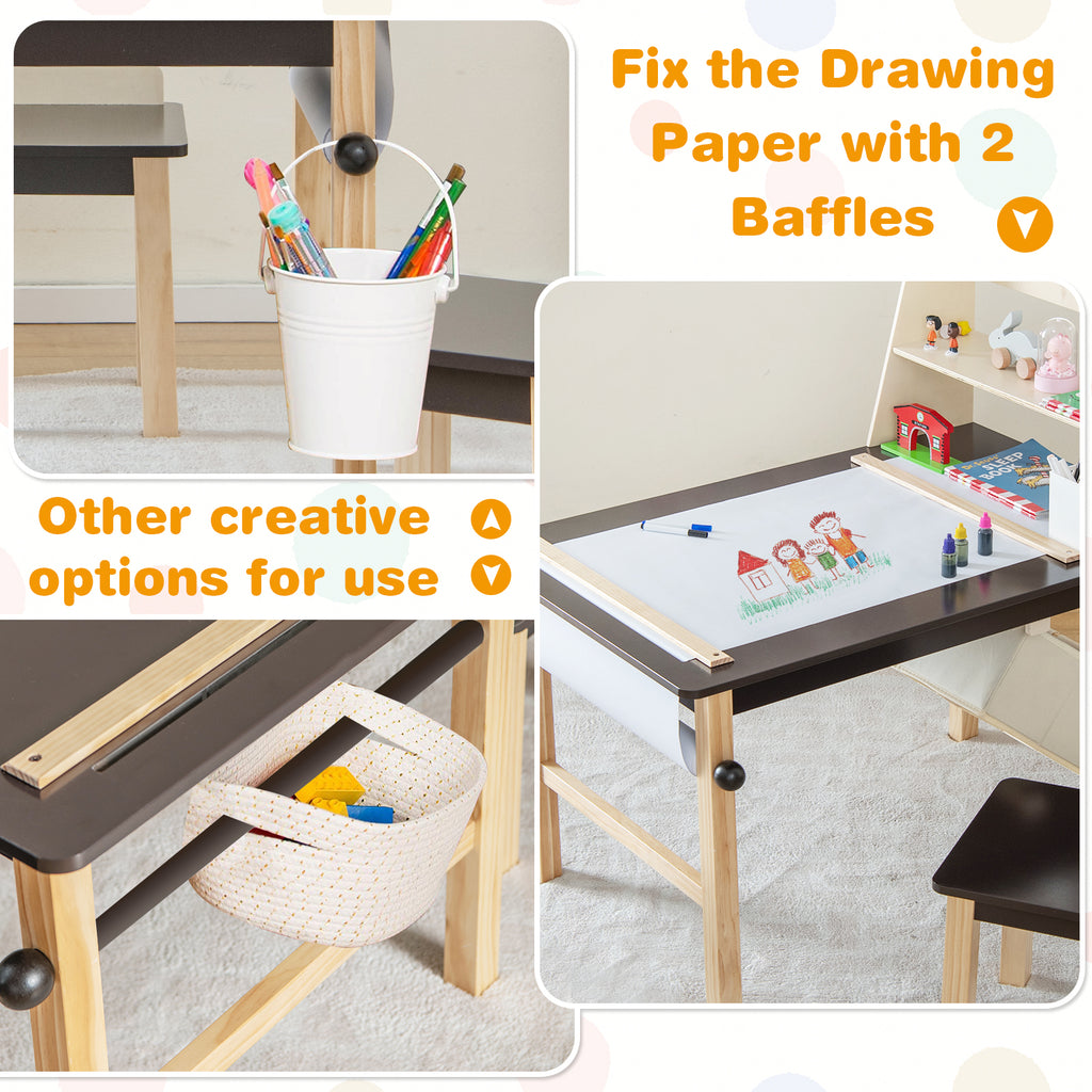 Kids Art Table and Chairs Set with Paper Roll and Storage Bins - Coffee Variation