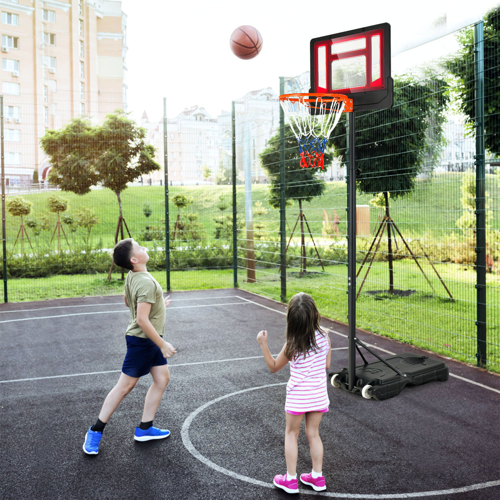 Teenager 3-6.9 Ft Portable Basketball Hoop with Fillable Base & Wheels – Black & Red