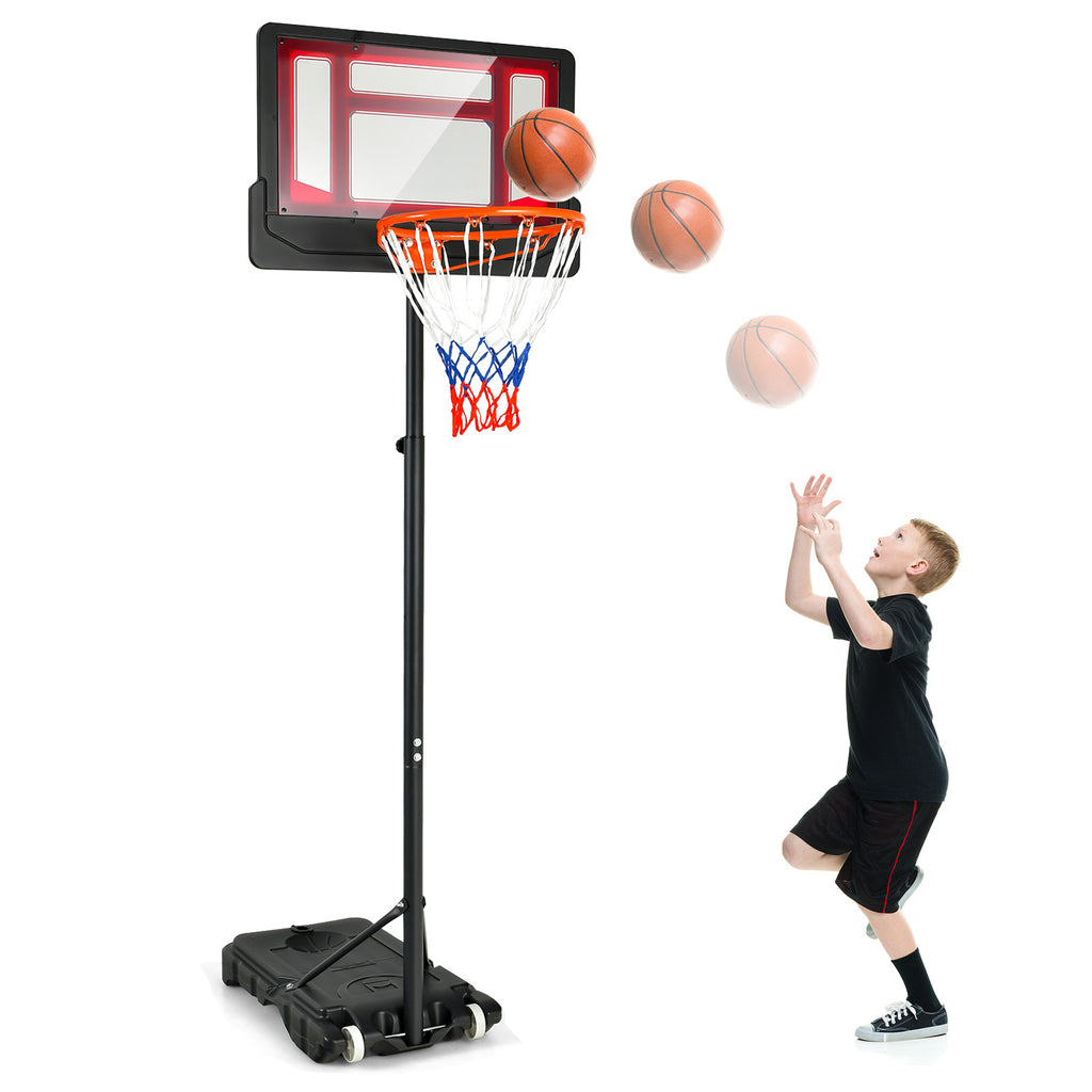 Teenager 3-6.9 Ft Portable Basketball Hoop with Fillable Base & Wheels – Black & Red