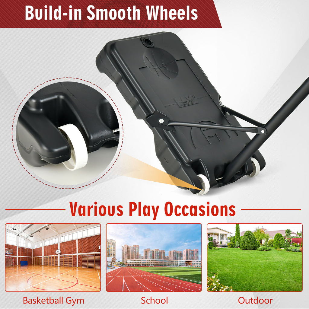 Teenager 3-6.9 Ft Portable Basketball Hoop with Fillable Base & Wheels – Black & Red