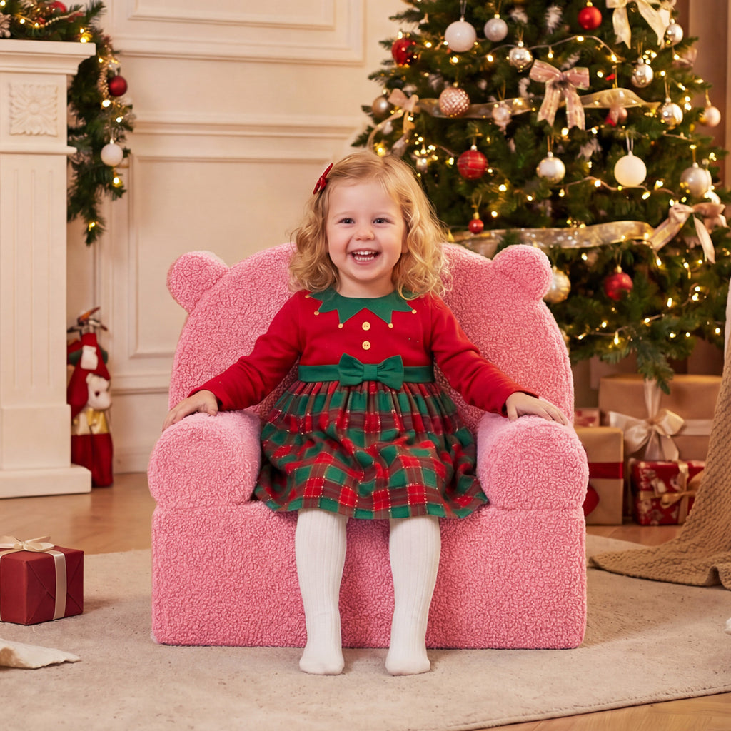 Kids Bear Sofa - Pink Toddler Foam Couch with Fleece Cover, Removable & Washable