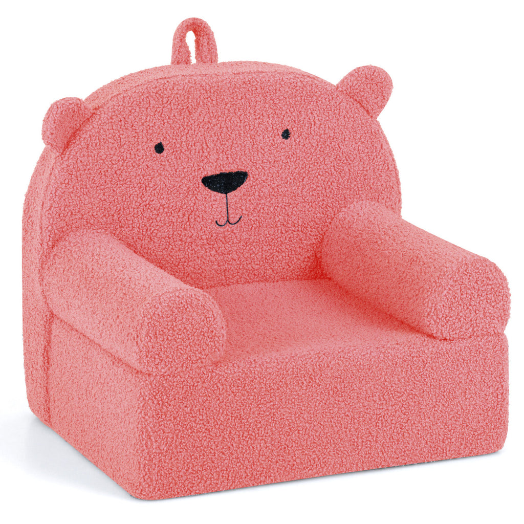 Kids Bear Sofa - Pink Toddler Foam Couch with Fleece Cover, Removable & Washable