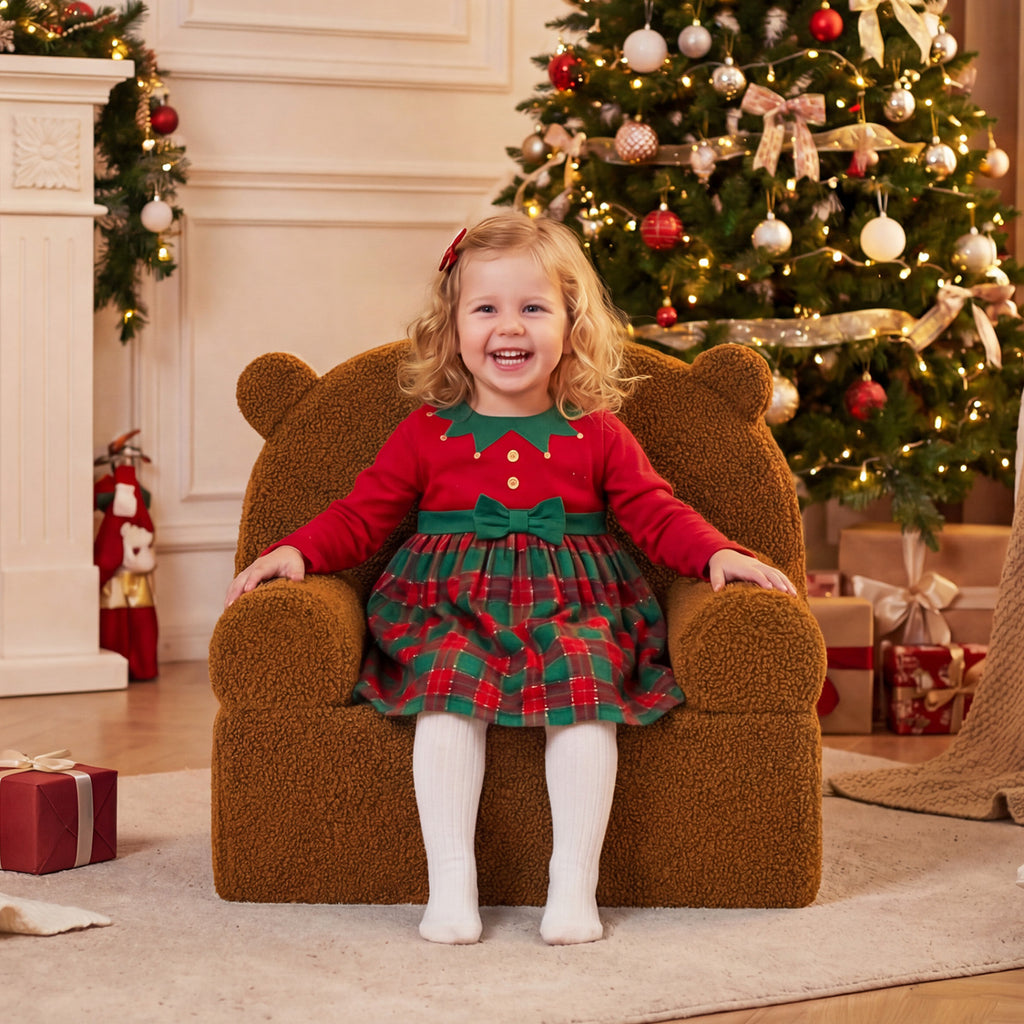 Kids Bear Sofa Toddler Foam Couch with Soft Fleece Cover - Brown Variation