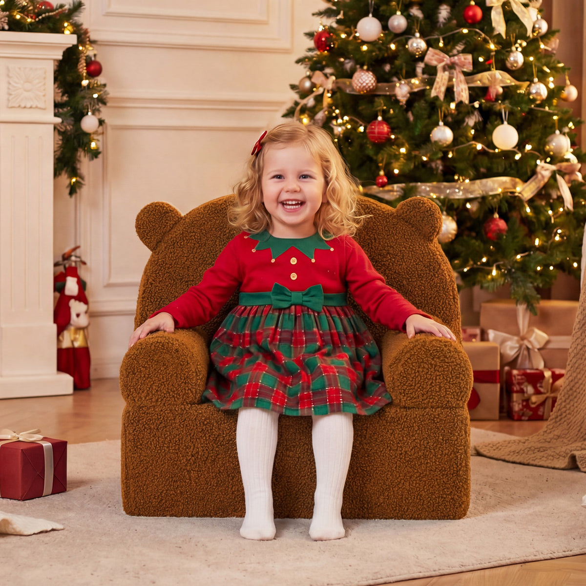 Kids Bear Sofa Toddler Foam Couch with Soft Fleece Cover - Brown Variation