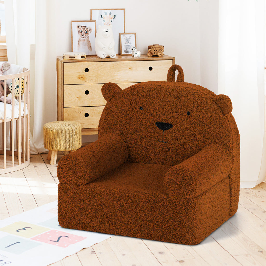 Kids Bear Sofa Toddler Foam Couch with Soft Fleece Cover - Brown Variation