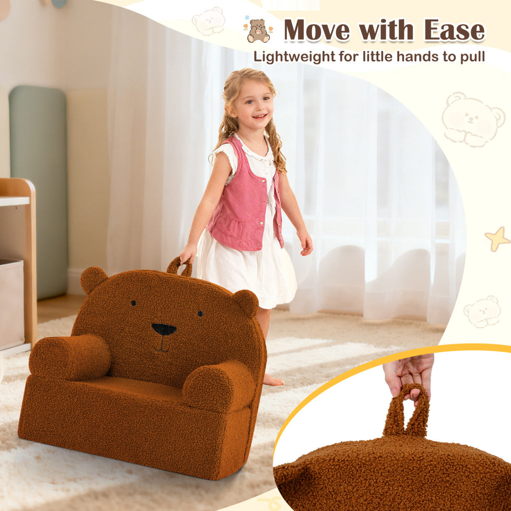 Kids Bear Sofa Toddler Foam Couch with Soft Fleece Cover - Brown Variation