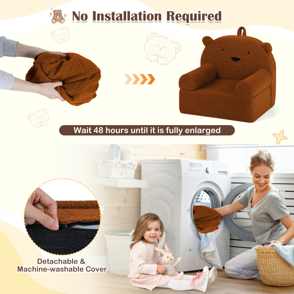 Kids Bear Sofa Toddler Foam Couch with Soft Fleece Cover - Brown Variation
