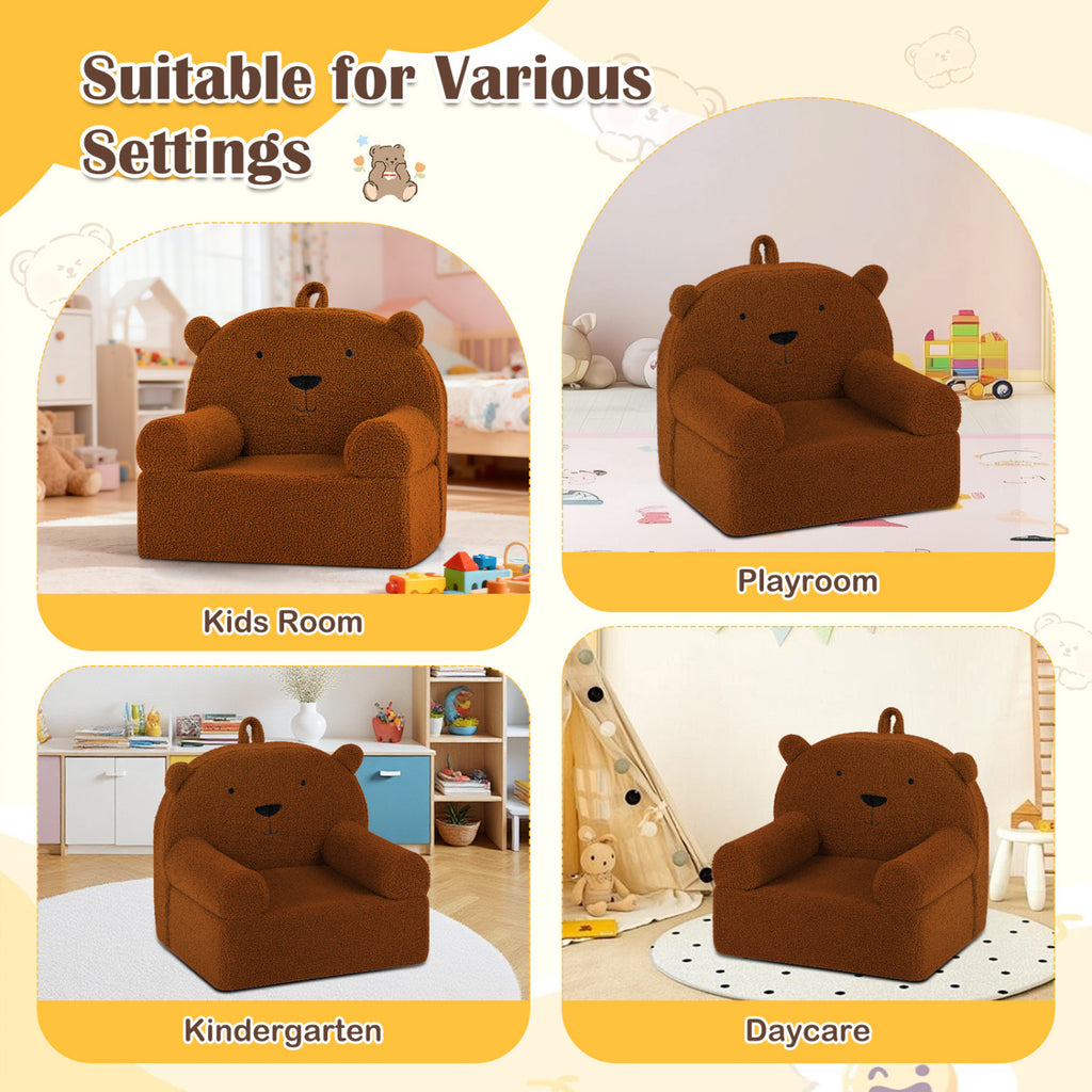 Kids Bear Sofa Toddler Foam Couch with Soft Fleece Cover - Brown Variation