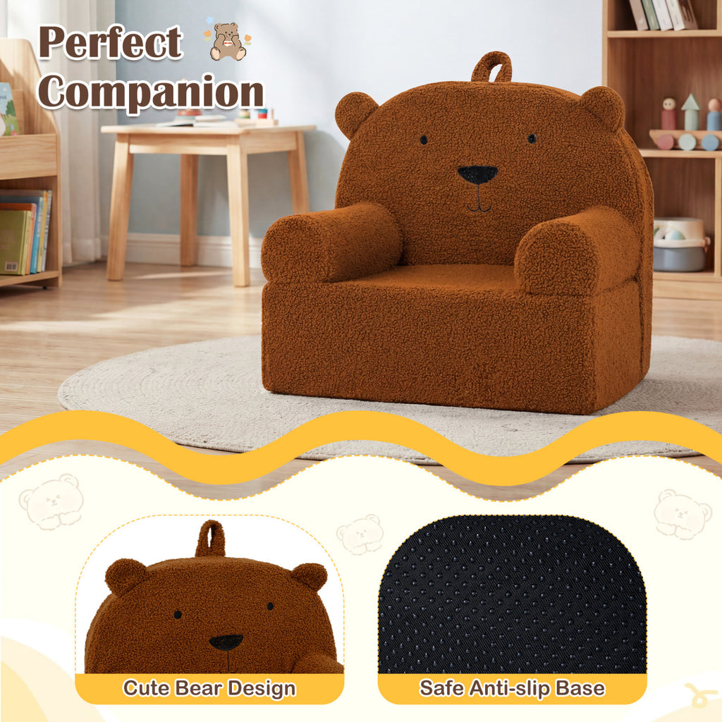 Kids Bear Sofa Toddler Foam Couch with Soft Fleece Cover - Brown Variation