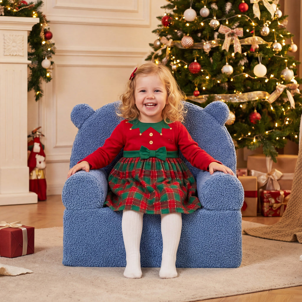 Kids Bear Foam Sofa - Toddler Couch with Soft Fleece Cover, Navy Variation
