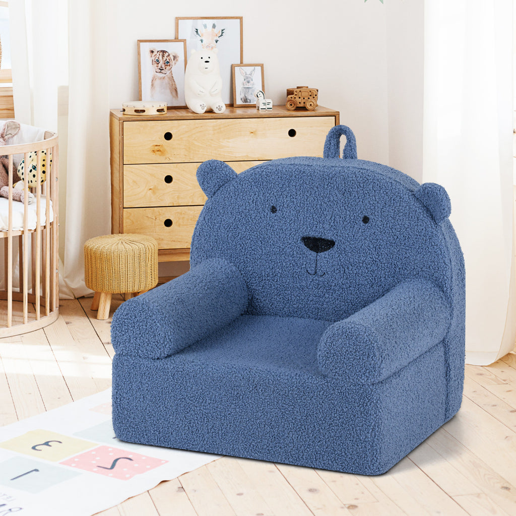 Kids Bear Foam Sofa - Toddler Couch with Soft Fleece Cover, Navy Variation