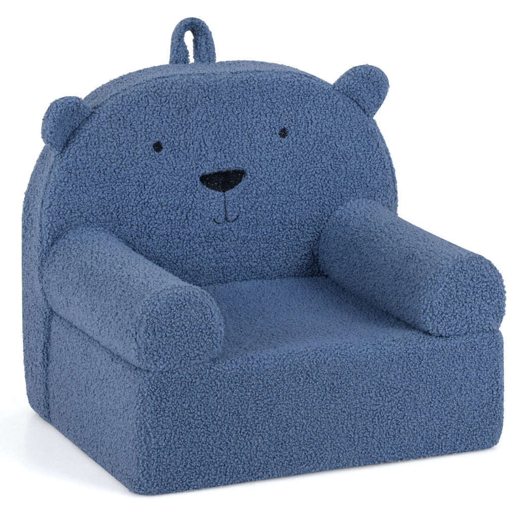 Kids Bear Foam Sofa - Toddler Couch with Soft Fleece Cover, Navy Variation