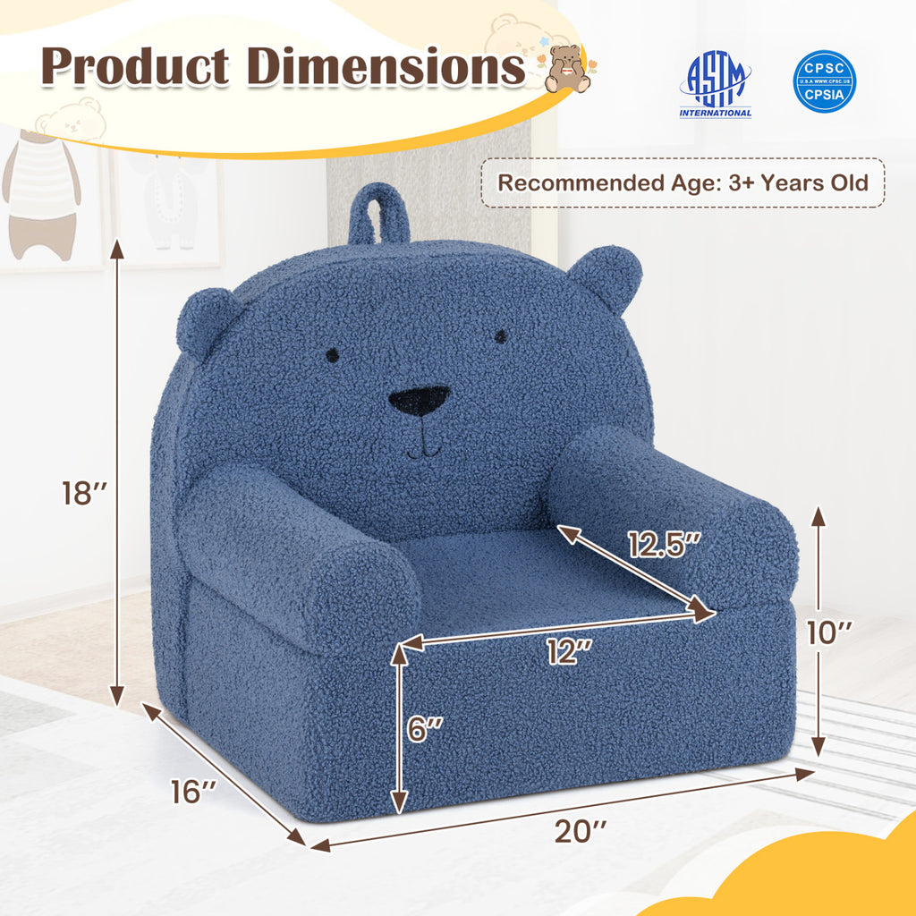 Kids Bear Foam Sofa - Toddler Couch with Soft Fleece Cover, Navy Variation